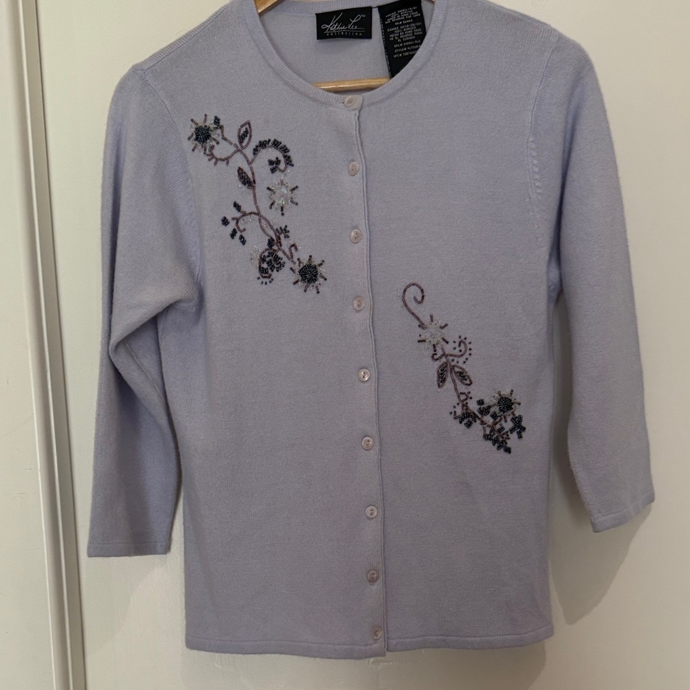 Kathie Lee Collection Light Purple Embroidered Cardigan - Picture 6 of 7